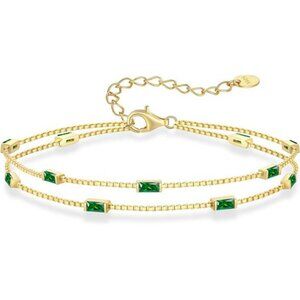 Womens Birthstone Bracelet 925 Sterling Silver Dainty Charm Link Jewelry Gift